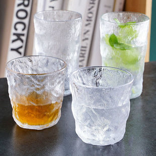日式 玻璃杯家用冰川锤纹杯风威士忌酒杯果汁咖啡啤酒杯子