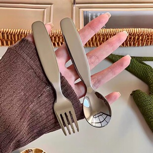 201不锈钢勺子叉子套装 甜品勺叉勺两件套加厚辅食勺冰淇淋酸奶勺
