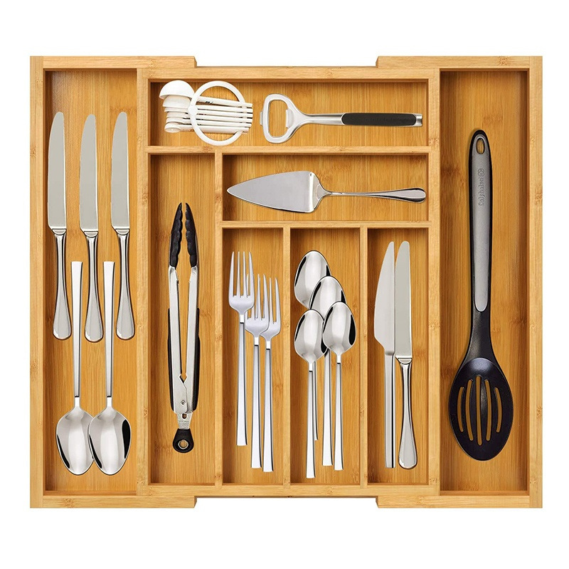 Bamboo Expandable Drawer Kitchen Organizer for Spoons Forks