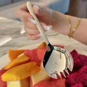 不锈钢沙拉勺一体两用吃西瓜勺带齿勺子西餐甜品叉蛋糕叉