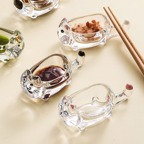 Cat crystal glass seasoning dipping dish, creative tomato s