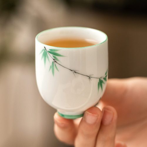 Hand drawn green bamboo fixed cup, ceramic small tea cup, m