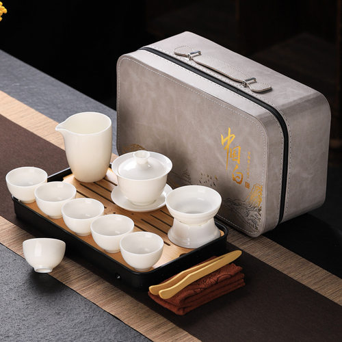 Dingyangzhi Jade Tea Set, Bowl Cover, Tea Cup, Complete Tra