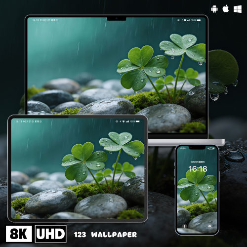 雨中四叶草鹅卵石8K超清壁纸iphone苹果安卓手机电脑ipad平板壁纸