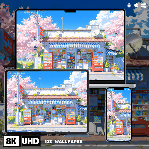 日系樱花便利店治愈超清壁纸iphone苹果安卓手机电脑ipad平板壁纸