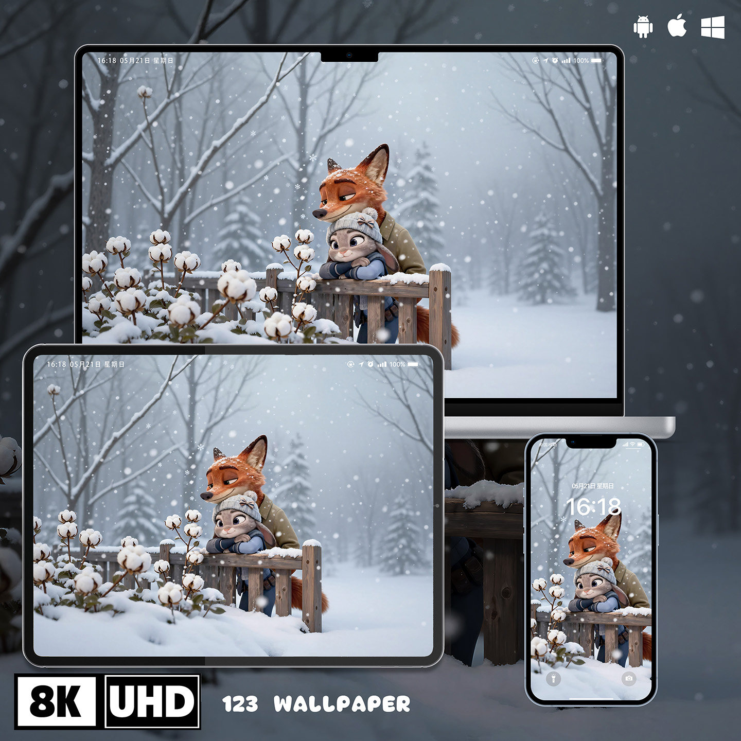 疯狂动物城尼克朱迪冬日壁纸iphone苹果安卓手机电脑ipad平板壁纸,商务/设计服务,卡通/动漫/插画设计,淘宝优惠券,粉丝福利购,淘宝优惠卷