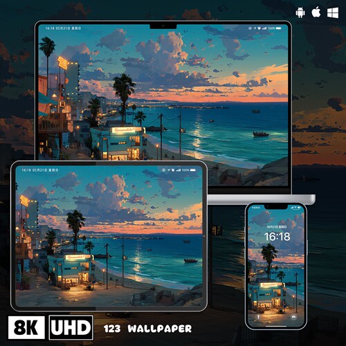 海边黄昏治愈小店街景壁纸iphone苹果安卓手机电脑ipad平板壁纸图