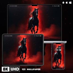 马到成功黑马红焰动感8K壁纸iphone苹果安卓手机电脑ipad平板壁纸