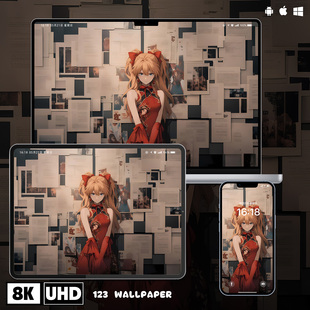 EVA明日香红焰旗袍国风飒气8K手机壁纸苹果壁纸电脑壁纸平板壁纸