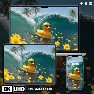 夏日冲浪小黄鸭8K超清壁纸iphone苹果安卓手机电脑ipad平板壁纸