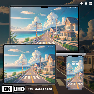 日式 沿海街道治愈风景壁纸iphone苹果安卓手机电脑ipad平板壁纸