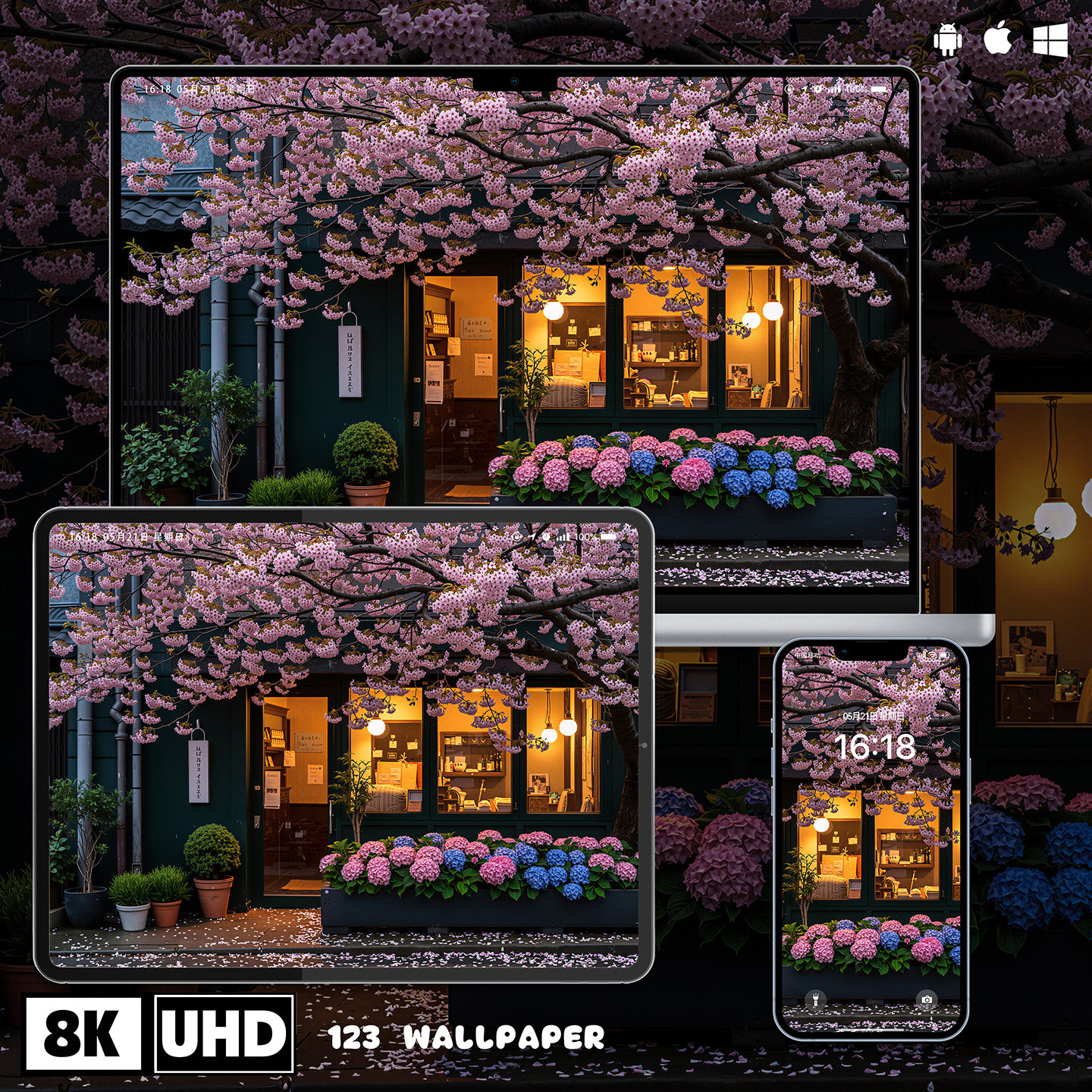 樱花绣球花簇小店治愈壁纸iphone苹果安卓手机电脑ipad平板壁纸,商务/设计服务,卡通/动漫/插画设计,淘宝优惠券,粉丝福利购,淘宝优惠卷