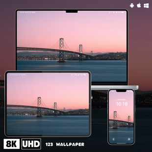 粉紫黄昏跨海大桥8K超清壁纸iphone苹果安卓手机电脑ipad平板壁纸