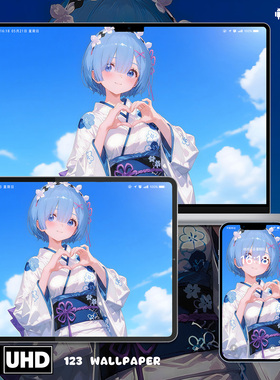 RE0蕾姆和服插画8K超清壁纸iphone苹果安卓手机电脑ipad平板壁纸