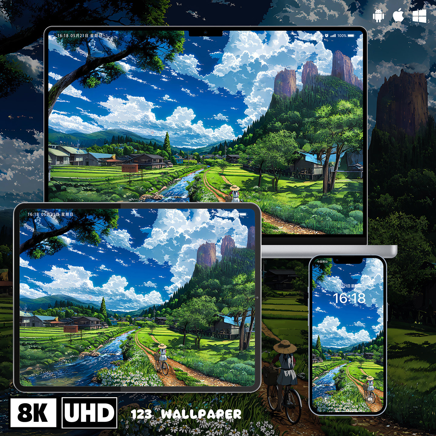 乡村夏日骑行治愈风超清壁纸iphone苹果安卓手机电脑ipad平板壁纸,商务/设计服务,卡通/动漫/插画设计,淘宝优惠券,粉丝福利购,淘宝优惠卷