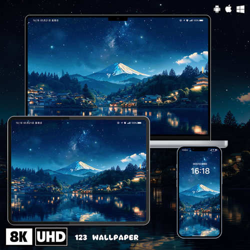 富士山夜景8K高清壁纸1004苹果手机ipad平板电脑桌面氛围感风景图