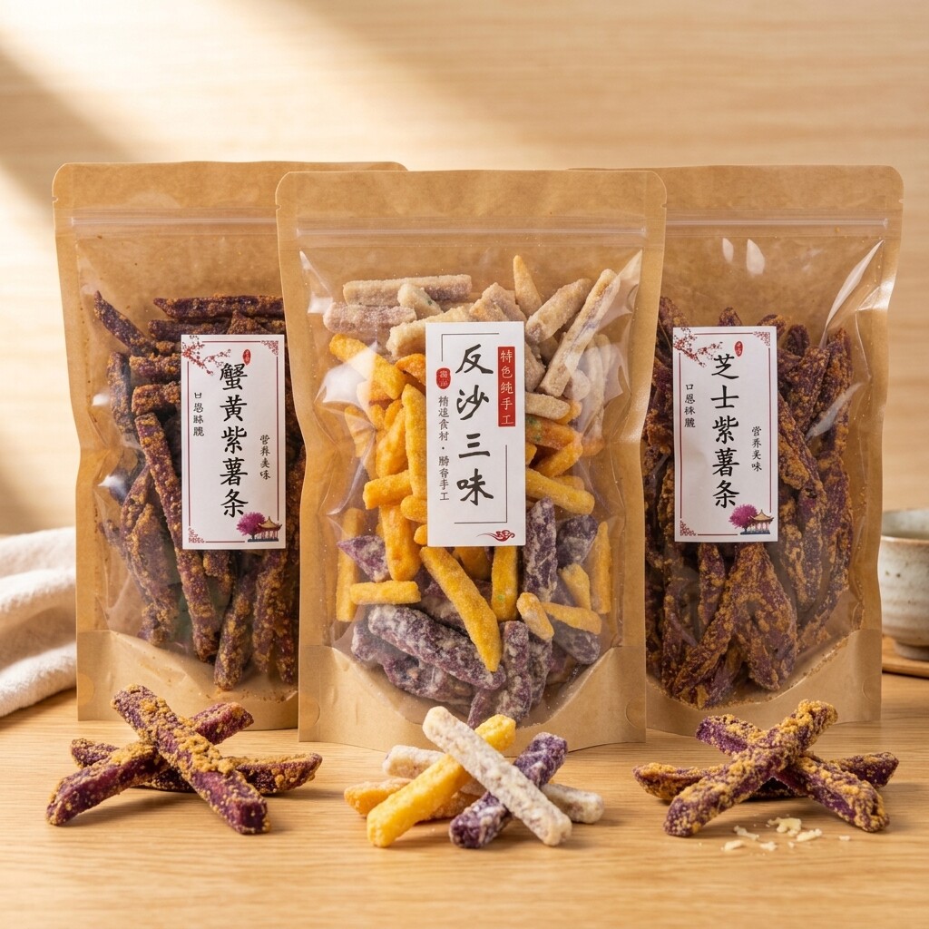 潮汕特色小吃反沙三味芝士紫薯条办公下午茶点蟹黄紫薯条小吃零食