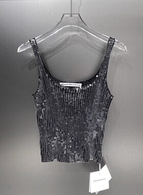 小众潮牌2024夏季新款亮片无袖上衣背心女修身亮片打底衫潮