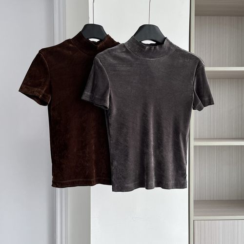 丝绒圆领短袖打底T恤女高级感