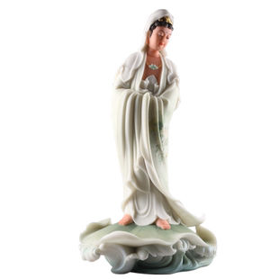 圣丰造像山岚不肯去观音菩萨荷叶底座清净素雅客厅佛堂艺术品摆件