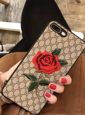 刺绣玫瑰花X适用苹果8plus手机壳7p平果9iphone6puls2020年新款6s