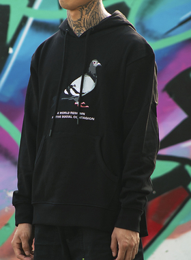 STAPLE PIGEON SIDE ZIP HOOD 大鸽子刺绣帽衫潮牌侧拉链连帽卫衣