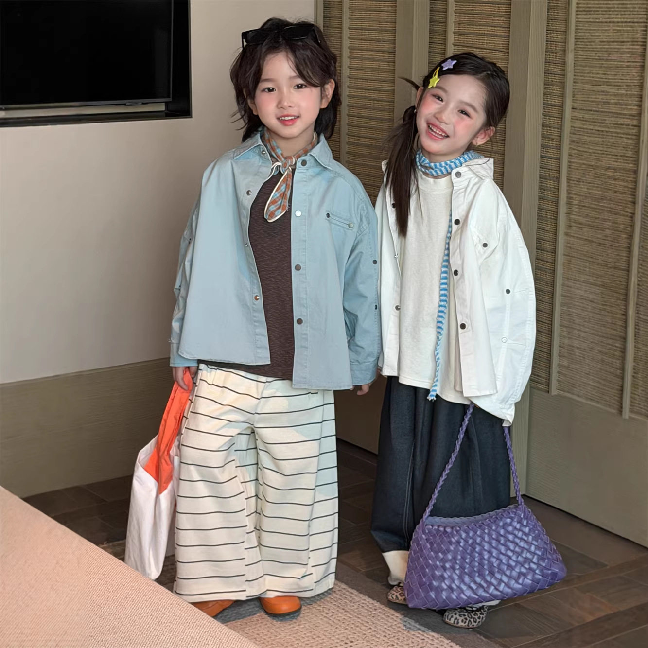 2026春季新款童装韩版儿童设计款时尚外套男女童重工潮酷翻领衬衣