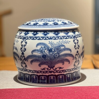 京德珍藏甲午年青花瓷折枝花纯手工醒茶罐景德镇高温烧制茶叶罐