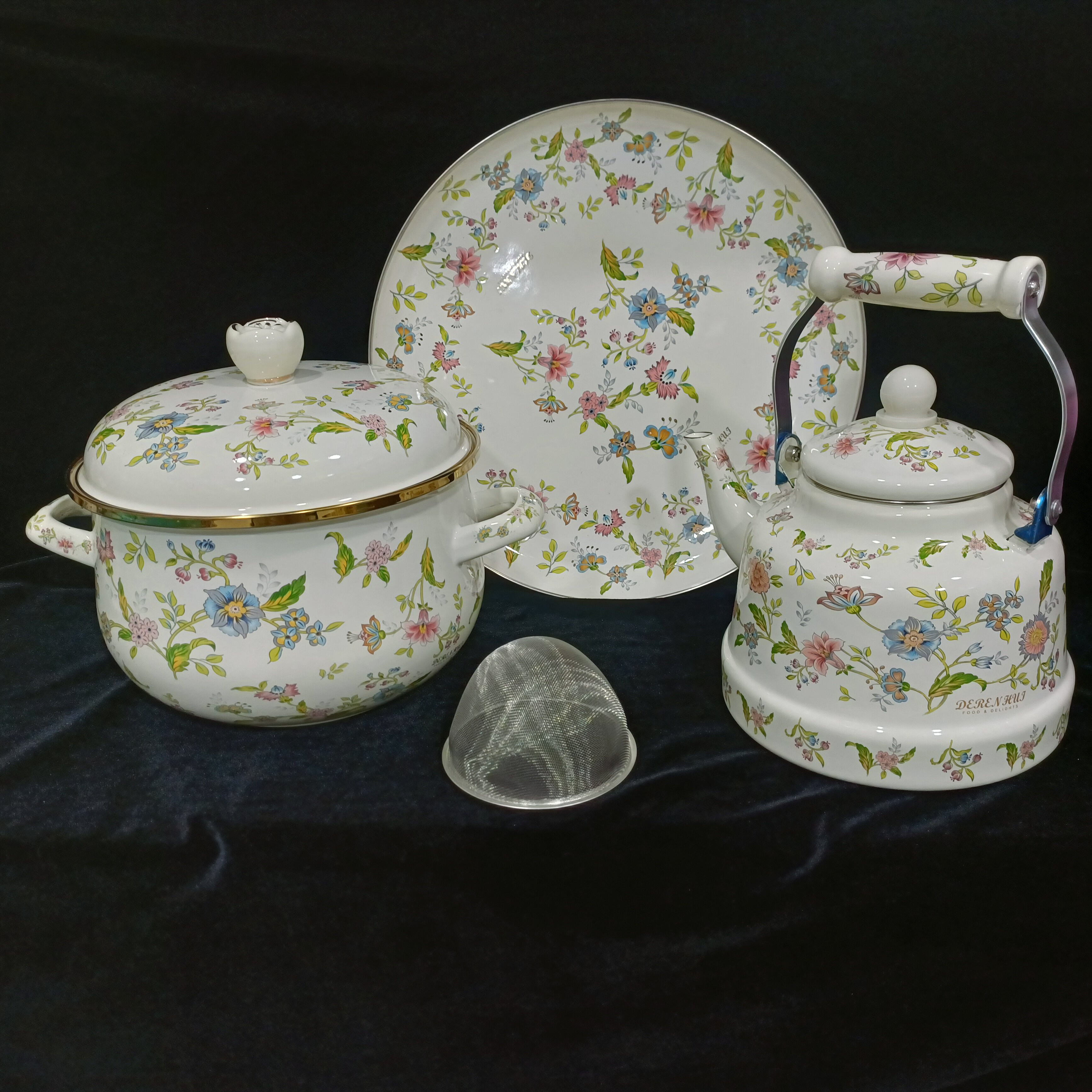 特厚搪瓷三件套2.5升搪瓷水壶/22cm口径汤锅/2500ml水杯