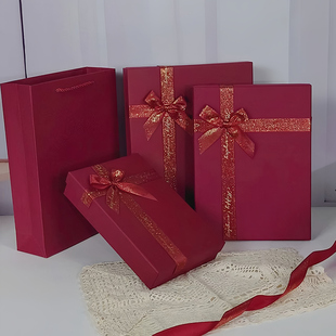 酒红色简约礼物盒空盒子睡衣礼盒空盒围巾礼品盒结婚伴手礼包装盒