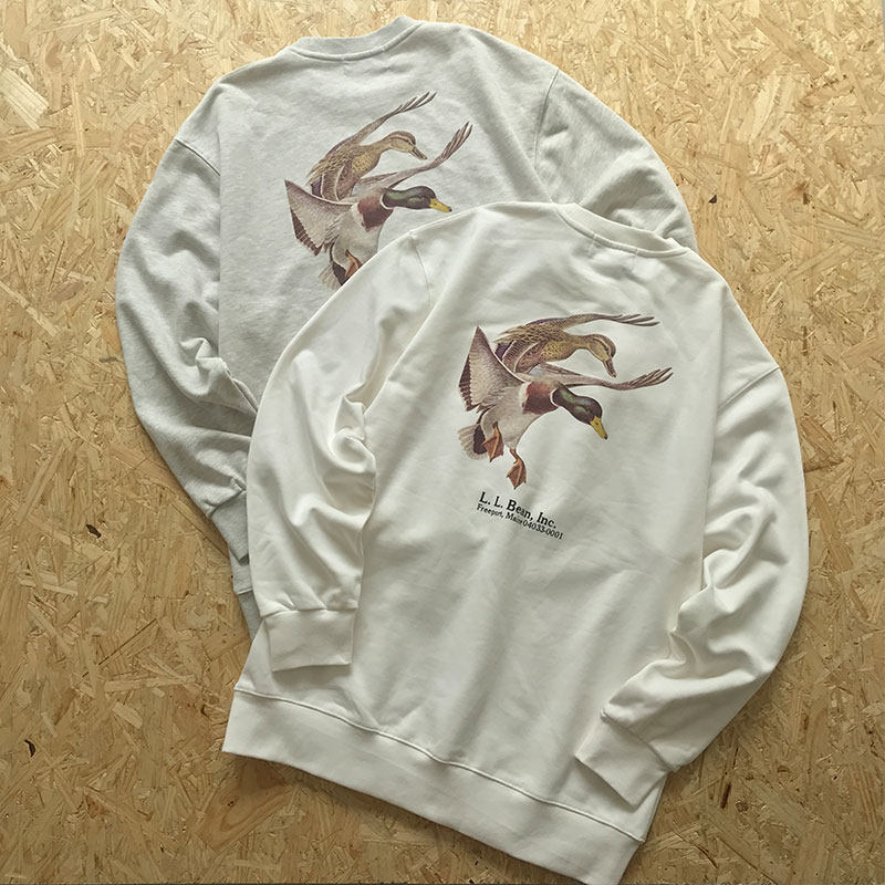 LL Bean秋冬季日系复古重磅圆领卫衣宽松后背印花套头上衣长袖