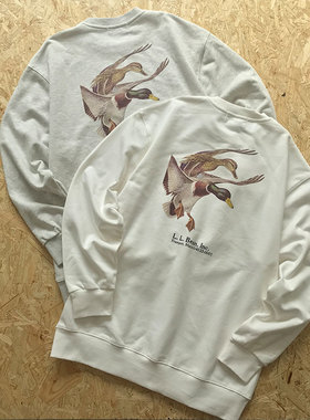 LL Bean秋冬季日系复古重磅圆领卫衣宽松后背印花套头上衣长袖