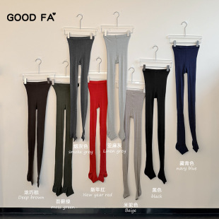 高密织打底裤踩脚带跟GOODFA2026秋冬240针光泽感羊毛平纹裤袜
