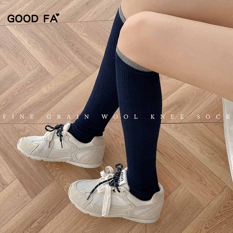 羊毛小腿袜撞色过膝袜堆堆袜