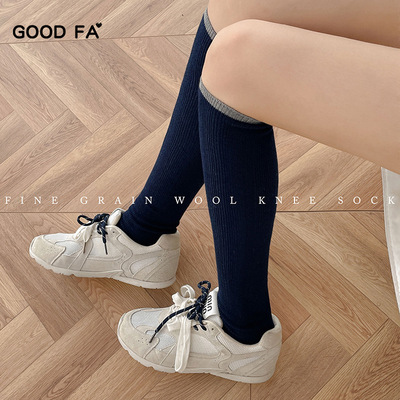 羊毛小腿袜撞色过膝袜堆堆袜