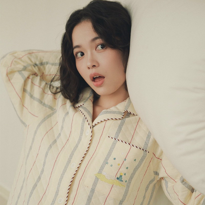 八月格桑野兽家居服男款纯棉空气层情侣睡衣秋冬季全棉家居服女