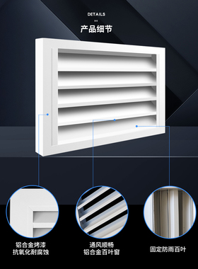 定制方管防雨百叶窗铝合金厕所排风出风通风口外墙装饰空调外机罩