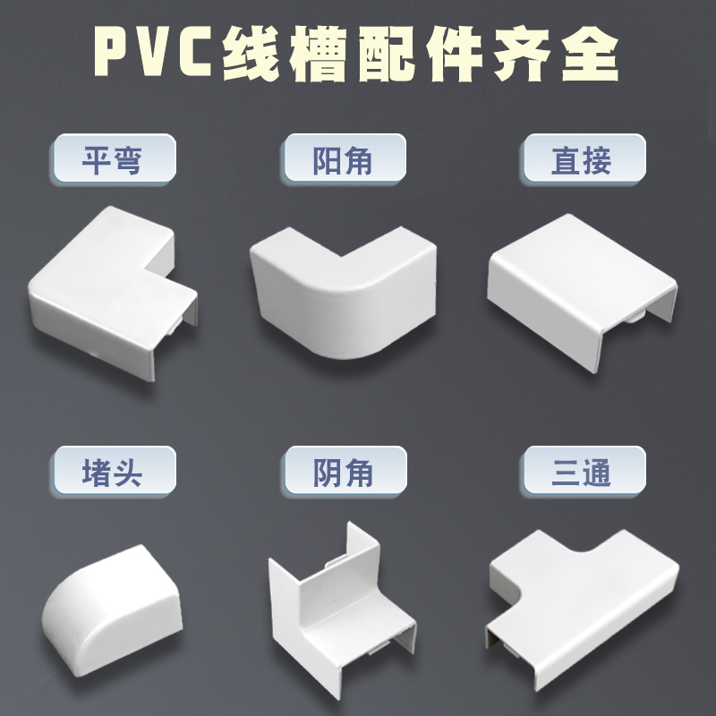 PVC方线槽配件平面弯角三通阴角弯头阳角弯头拐角堵头墙角转弯-封面