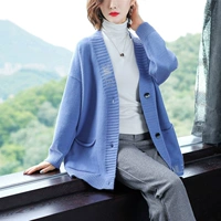 Áo len đầu thu mùa đông nữ mùa thu 2019 mới của phụ nữ Hàn Quốc mùa thu áo len ngắn đan mùa xuân và mùa thu - Áo len cổ chữ V áo len lông thỏ