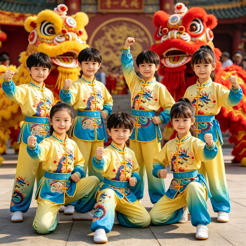 中国风儿童武术表演服男女童演出服练功服太极服少年训练装长短袖