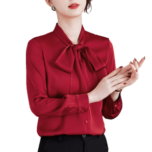 蝴蝶结女士衬衫春装2023年新款女款内搭上衣穿搭雪纺衫早秋衬衣寸