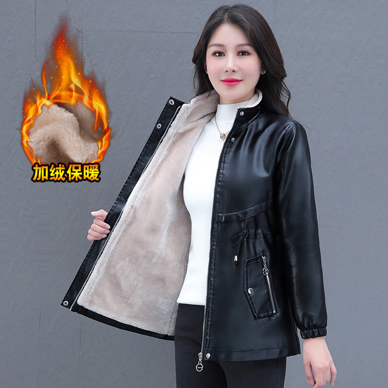 时尚加绒加厚立领PU皮衣夹克