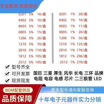 国巨风华三星贴片电阻电容1%