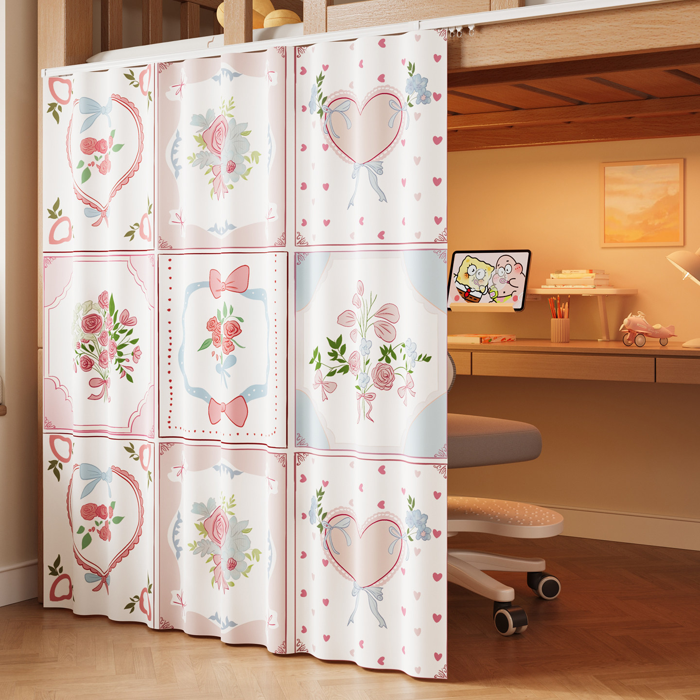 宿舍遮光帘上下铺专用加厚卡通寝室床帘全包式防尘防蚊隐私遮挡布