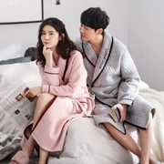 2019 đồ ngủ đôi mùa đông dày áo ngủ ấm áp nữ cotton sandwich nam và nữ đơn giản dịch vụ nhà phù hợp với mới - Night Robe