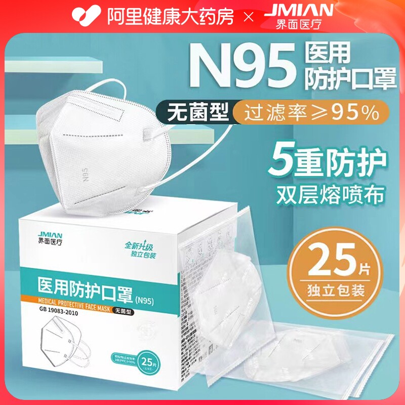 界面n95级医用防护口罩一次性医护用医疗级别透气正品独立包装