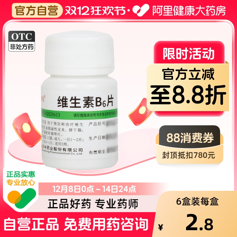 【自营】【维福佳】维生素B6片10mg*100片/瓶脂溢性皮炎皮炎呕吐生发口腔溃疡