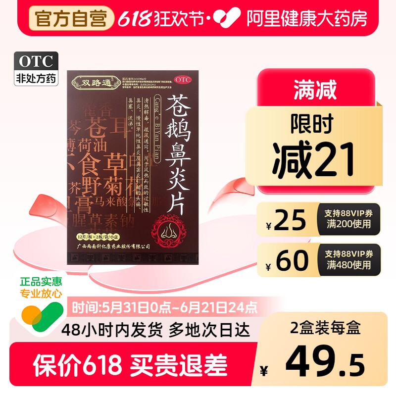双路通苍鹅鼻炎片过敏鼻炎药鼻窦炎专用药官方正品中成药鼻塞通窍