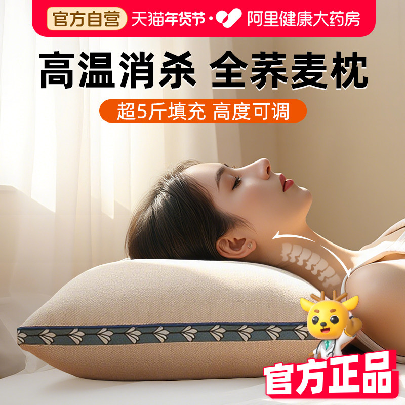 全荞麦壳枕头护颈椎纯荞麦皮枕芯单个装助睡眠家用侧睡成人硬整头