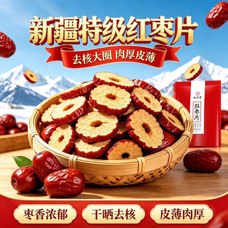 九芝堂新疆特级切片红枣片无核泡水大枣干脆桂圆枸杞泡茶用食特产